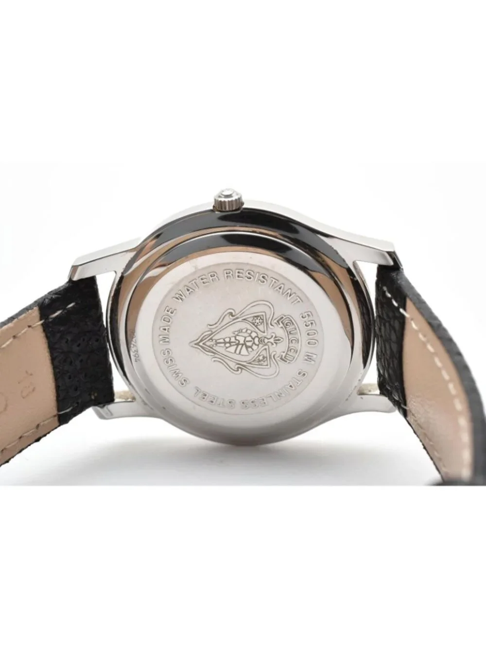 Gucci Quartz Watch Silver Dial Roman Numeral Date Display Stainless Steel Black